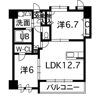 NICEマンション九品寺熊大医学部前(2LDK/8階)の間取り写真
