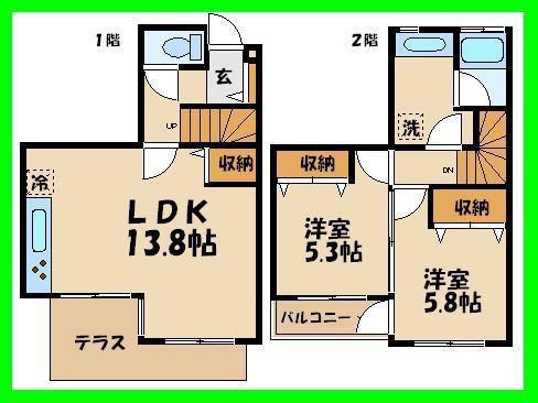 グリーンガーデン成城(2LDK/2階)の間取り写真