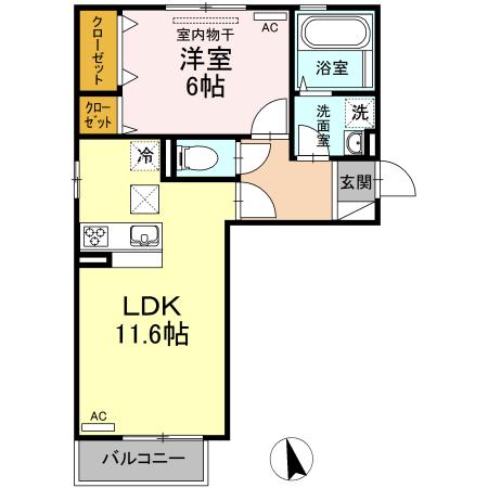 サンハイム青江(1LDK/1階)の間取り写真