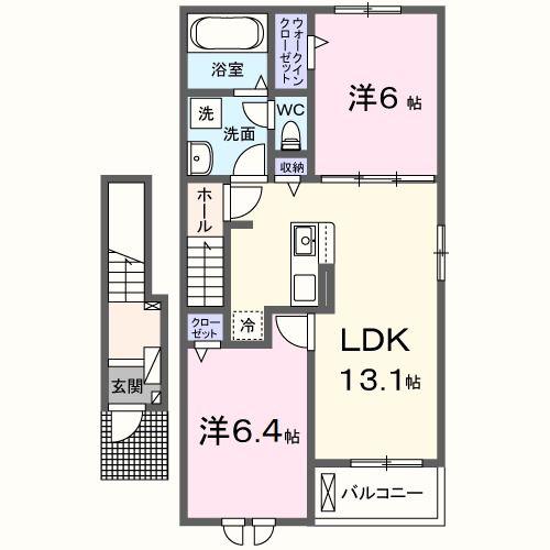 ヴィラ ロータス B(2LDK/2階)の間取り写真