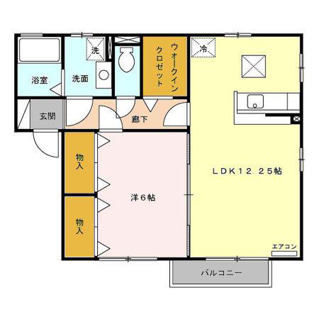 ウィルモア霞B棟(1LDK/1階)の間取り写真