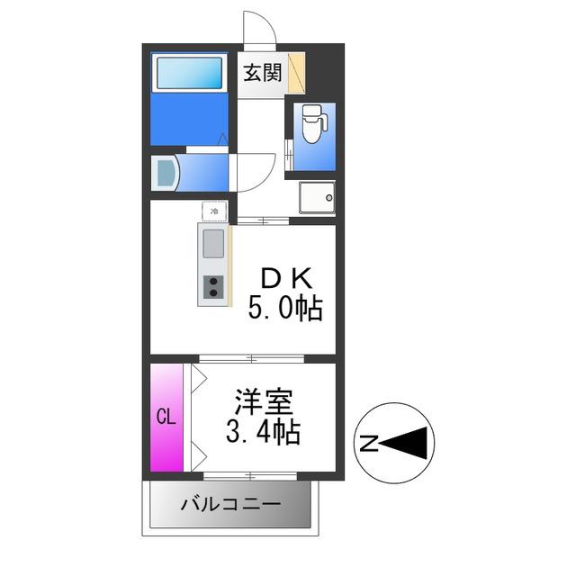 REGIES近大サウスII(1DK/2階)の間取り写真