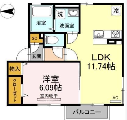 ミニョンヌ浜崎(1LDK/2階)の間取り写真