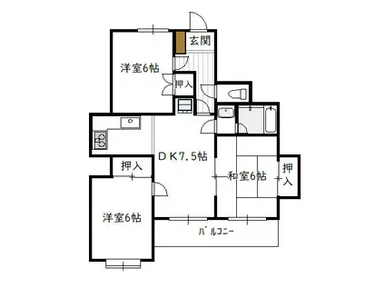 バンベールハウス(3DK/1階)の間取り写真