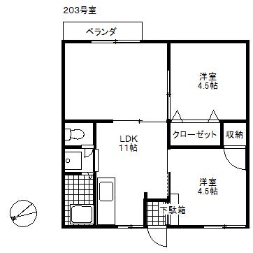 ニューシルクハイツ(2LDK/2階)の間取り写真