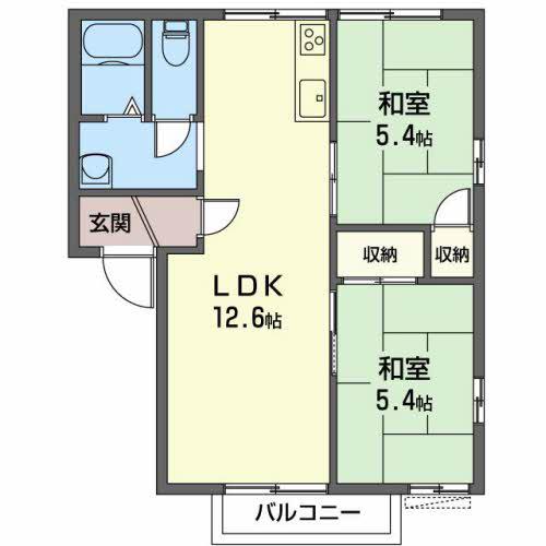 グリーンヒルズ鶴ヶ丘A(2LDK/2階)の間取り写真