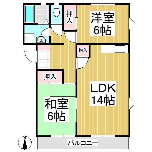 コーポラスニシザワC棟(2LDK/2階)の間取り写真