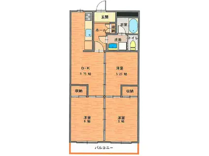 MARUKO NIHONMATSU(3DK/3階)の間取り写真