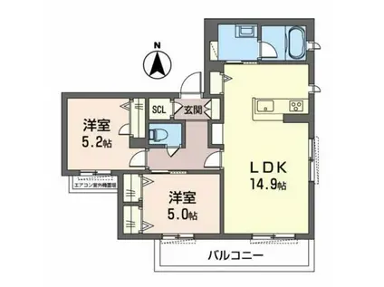 シャーメゾンむつみ(2LDK/3階)の間取り写真