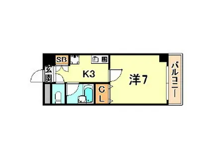 ヴィラ神戸(1K/6階)の間取り写真