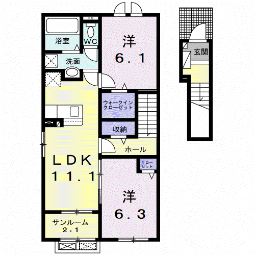 LUMIERE一ツ家 II(2LDK/2階)の間取り写真