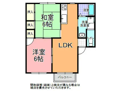 スカイハイツ A(2LDK/2階)の間取り写真