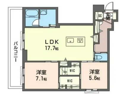 SHAMAISON ヴィアソーレイツキ(2LDK/3階)の間取り写真