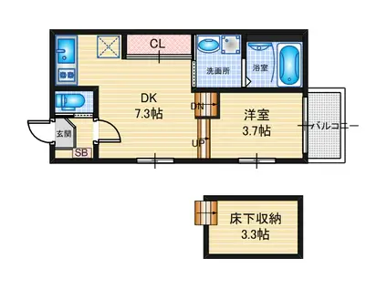 ハーモニーテラス中村町(1SDK/1階)の間取り写真