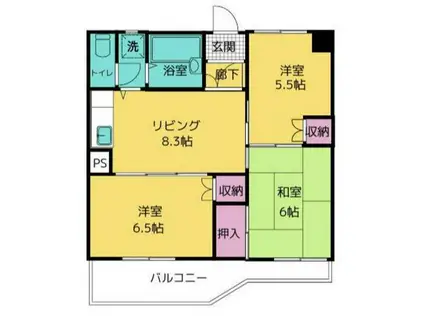 ピアチェーヴォレ(3DK/6階)の間取り写真