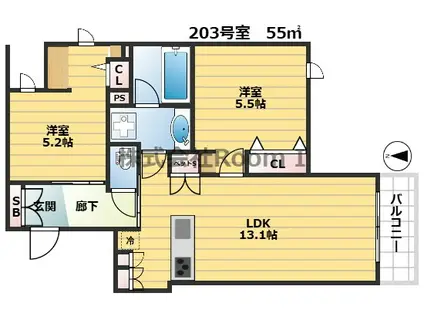 & FUMINOSATO・旭化成ヘーベ(2LDK/2階)の間取り写真