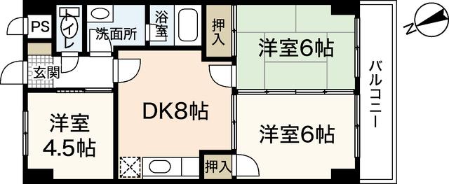 VILLA七軒茶屋(3DK/3階)の間取り写真