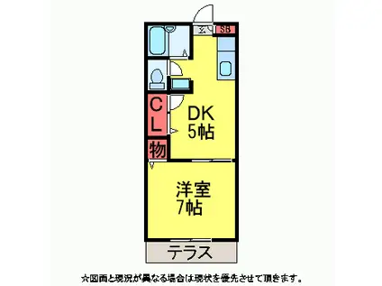 グランドールE棟(1DK/1階)の間取り写真