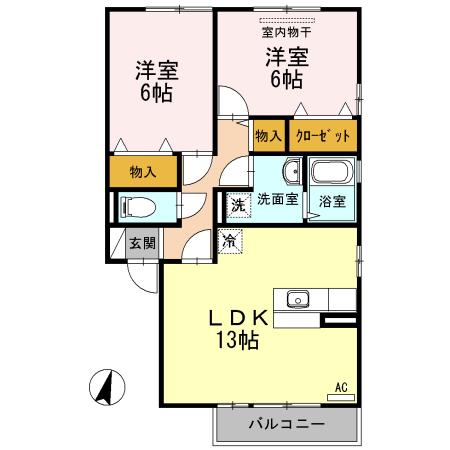 ソレイユ千田 A棟(2LDK/2階)の間取り写真