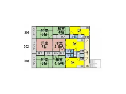茶所フォート(2DK/3階)の間取り写真