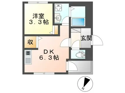 SKY CASTLE Ⅱ(1DK/2階)の間取り写真