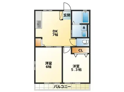 ブリーズ三浦A(2DK/2階)の間取り写真