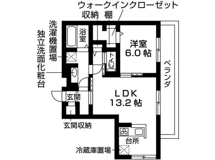 GRAMM東小野堀町B(1LDK/3階)の間取り写真