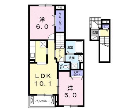 リヴェール土入 I(2LDK/2階)の間取り写真