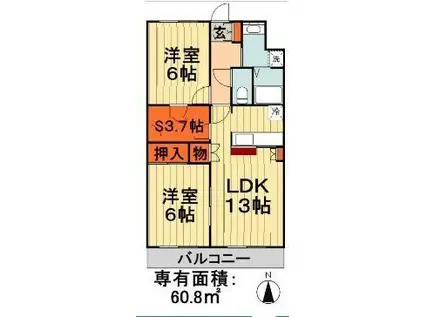 リバーストーンC(2SLDK/3階)の間取り写真