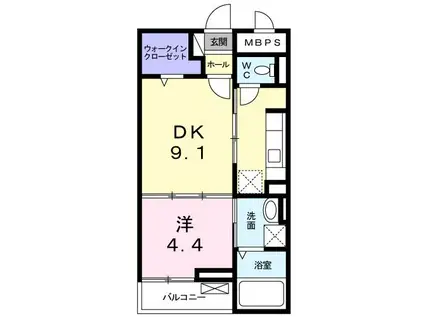 ライラック(1DK/2階)の間取り写真