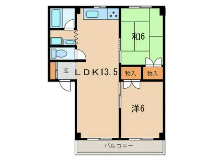 カサヴェール塚口(2LDK/1階)の間取り写真