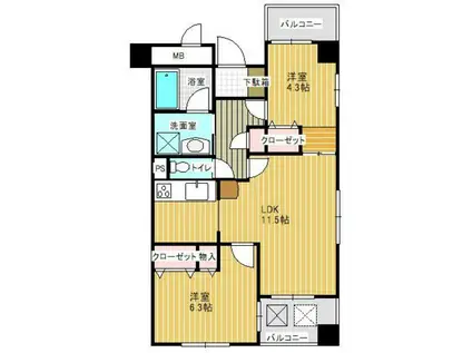 シャンテいせはら(2LDK/3階)の間取り写真