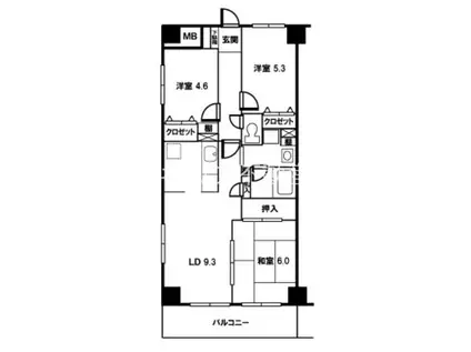ヴェルヌーヴ本庄(2SLDK/4階)の間取り写真