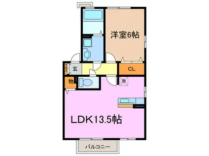 天王ガーデンII AB(1LDK/2階)の間取り写真