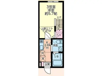 ゆとりのウエストミモザ(1K/2階)の間取り写真