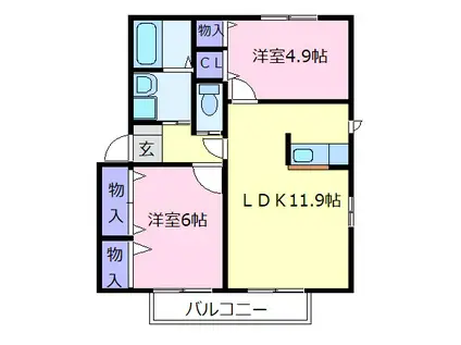メゾンルミエール B棟(2LDK/2階)の間取り写真