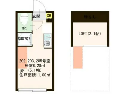 プランドール桜台(ワンルーム/2階)の間取り写真