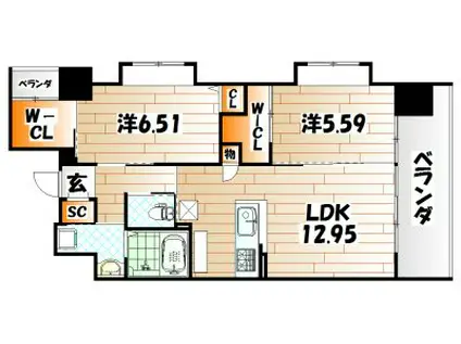 ウィングス西小倉(2LDK/9階)の間取り写真