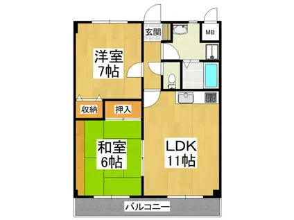 ハイツトビ(2LDK/2階)の間取り写真