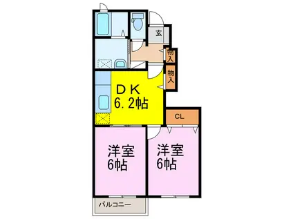 マードレCD(2DK/1階)の間取り写真