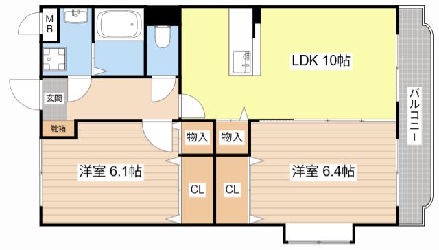 ユーミーおおひら(2LDK/3階)の間取り写真