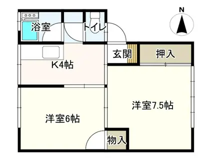 ベルカント八橋I(2K/2階)の間取り写真