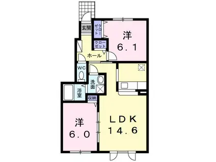ウインドヒルI(2LDK/1階)の間取り写真