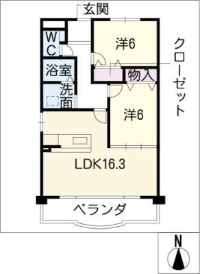 ハートフルマンションカンパーニュ(2LDK/3階)の間取り写真