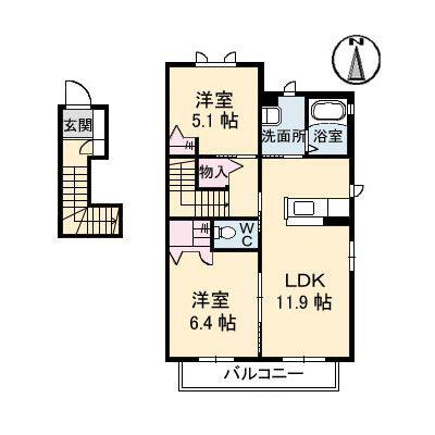 セントポーリアC棟(2LDK/2階)の間取り写真