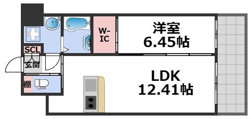 プレジオ帝塚山(1LDK/6階)の間取り写真