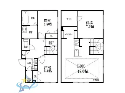 HILLSIDE TERACE 旭ヶ丘(3LDK/1階)の間取り写真