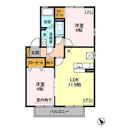 アプローズスクエアB(2LDK/1階)の間取り写真
