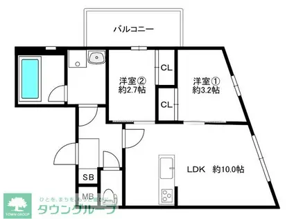 MODERN ASPIRATION 薬院COURT 2丁目(2LDK/3階)の間取り写真