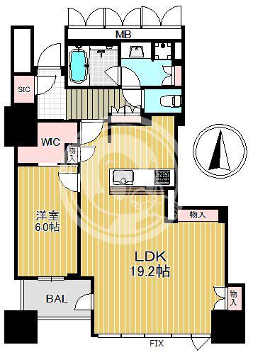 プレミストタワー靭本町(1LDK/21階)の間取り写真